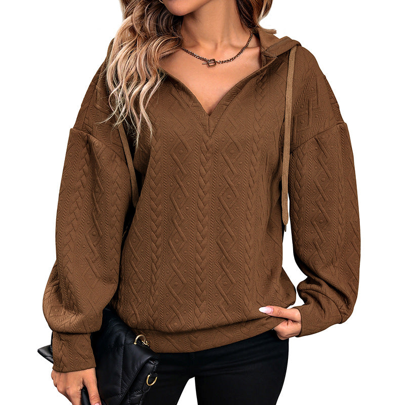 Damen Hoodie Strukturiert V-Ausschnitt Bequem Norvielle