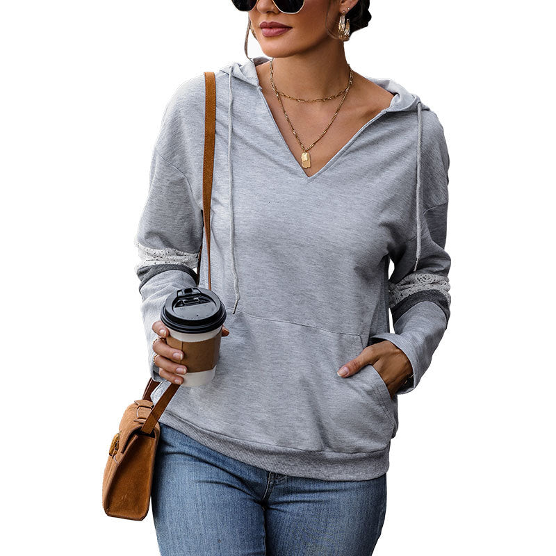 Damen Hoodie V-Ausschnitt Kontrastdetails