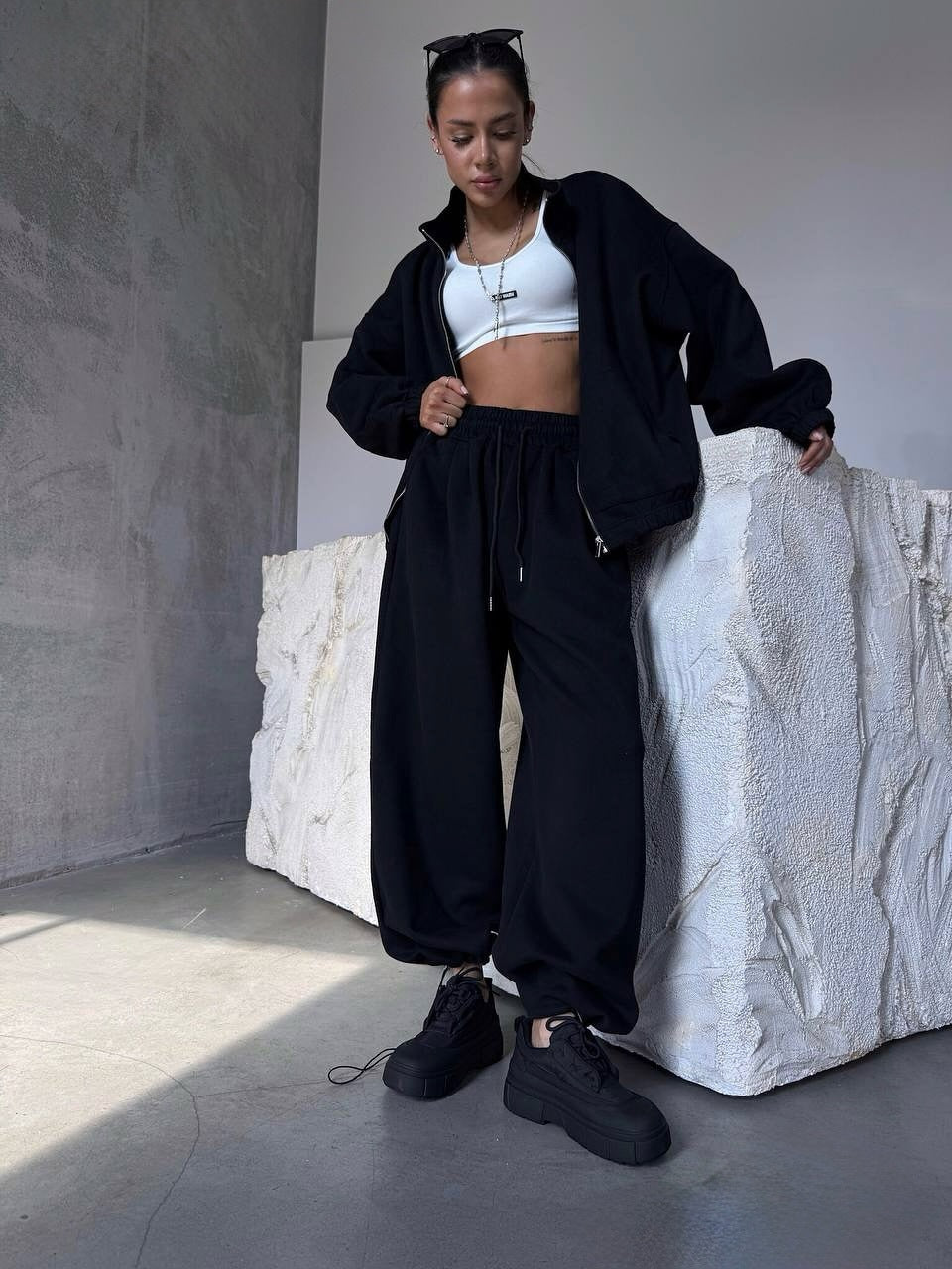 Damen Kapuzenanzug Oversized Elastischer Bund