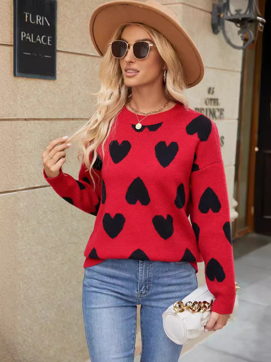 Damen Pullover Herzenmuster Lässiger Schnitt Norvielle