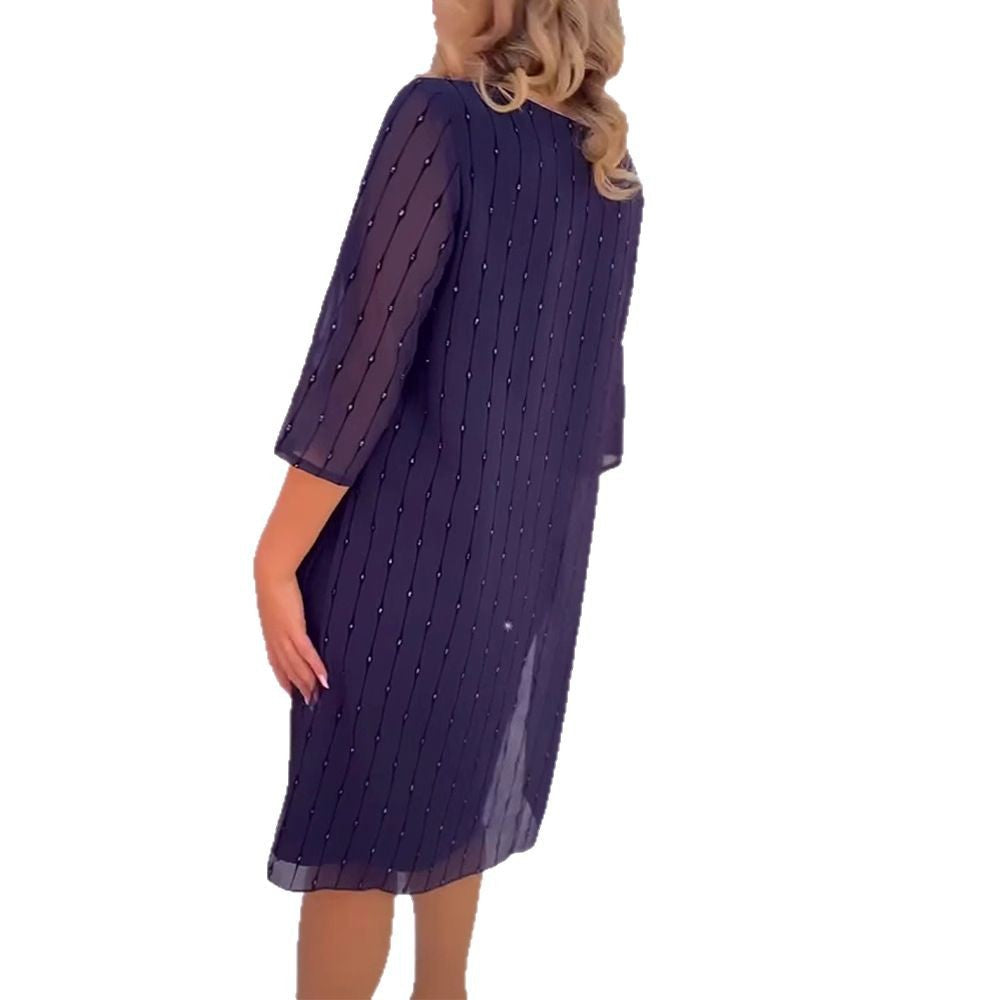 Damen Abendkleid Transparente Ärmel Perlendetails