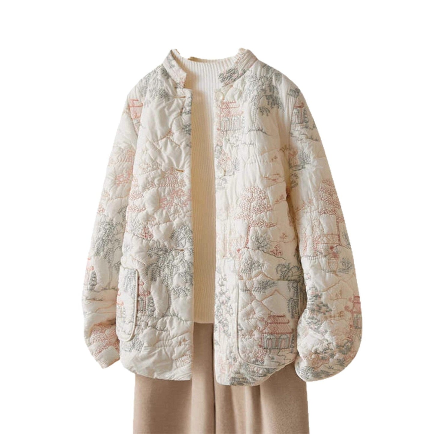 Damen Leichte Jacke Gesteppt Elegante Stickereien Norvielle
