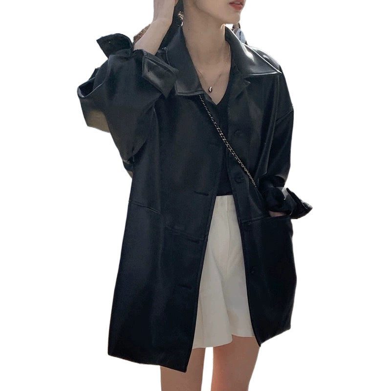 Damen Longjacke Kunstleder Lässig