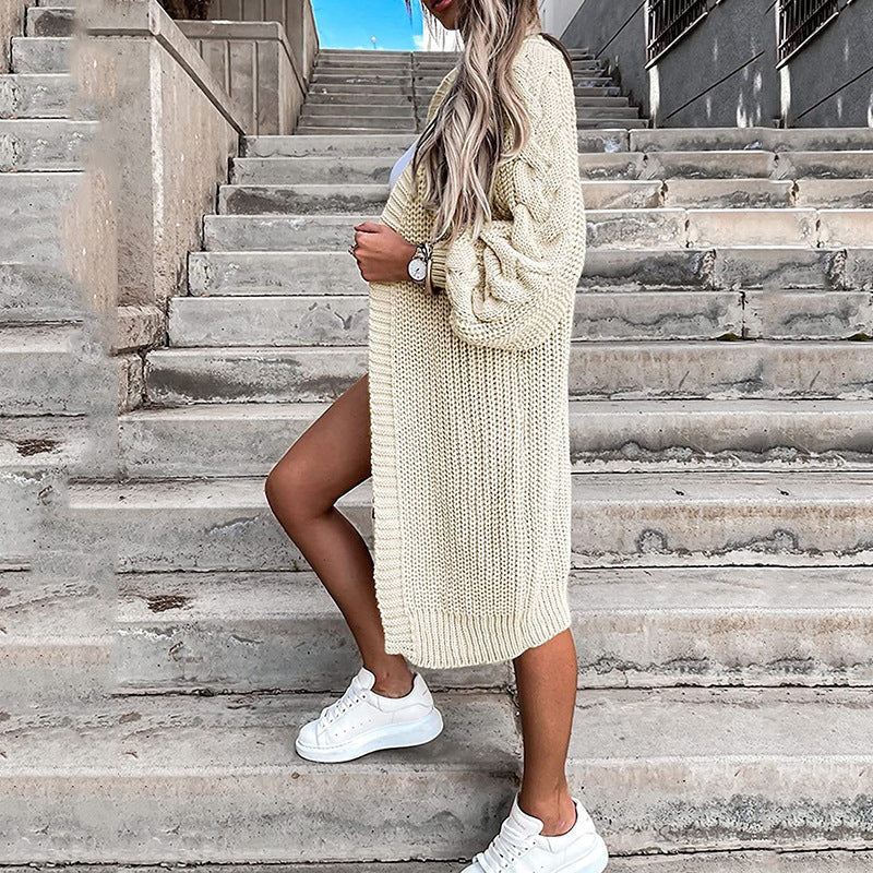 Damen Grobstrick-Cardigan Voluminöse Ärmel Offene Front