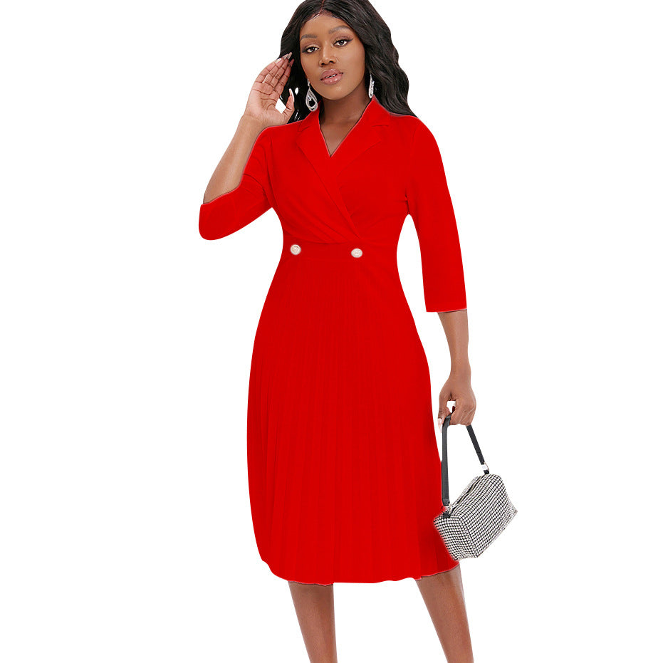 Damen Midi-Kleid Strukturiertes Oberteil Klassisches Revers Norvielle