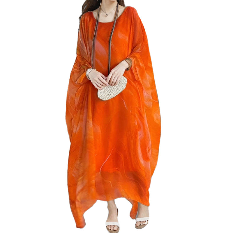 Damen Maxikleid Weiter Schnitt Wasserfarbenmuster Norvielle