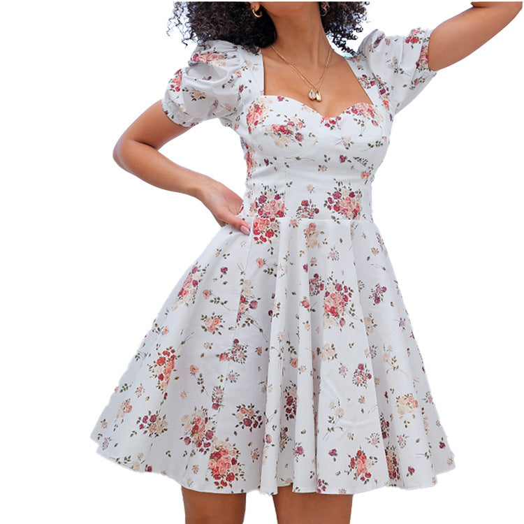 Damenkleid mit Puffärmeln Florales Design Norvielle