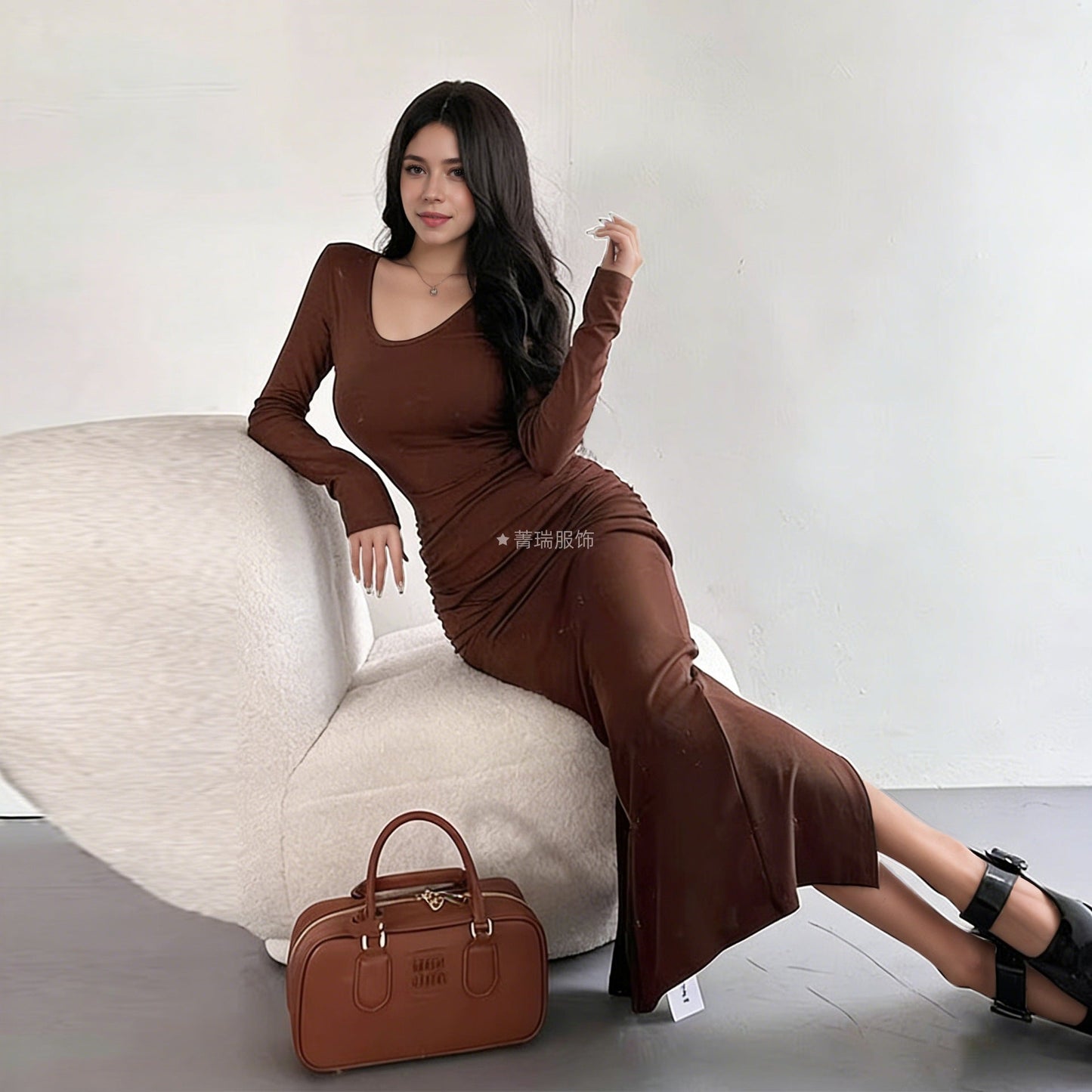 Damen Langarmkleid Figurbetont Norvielle