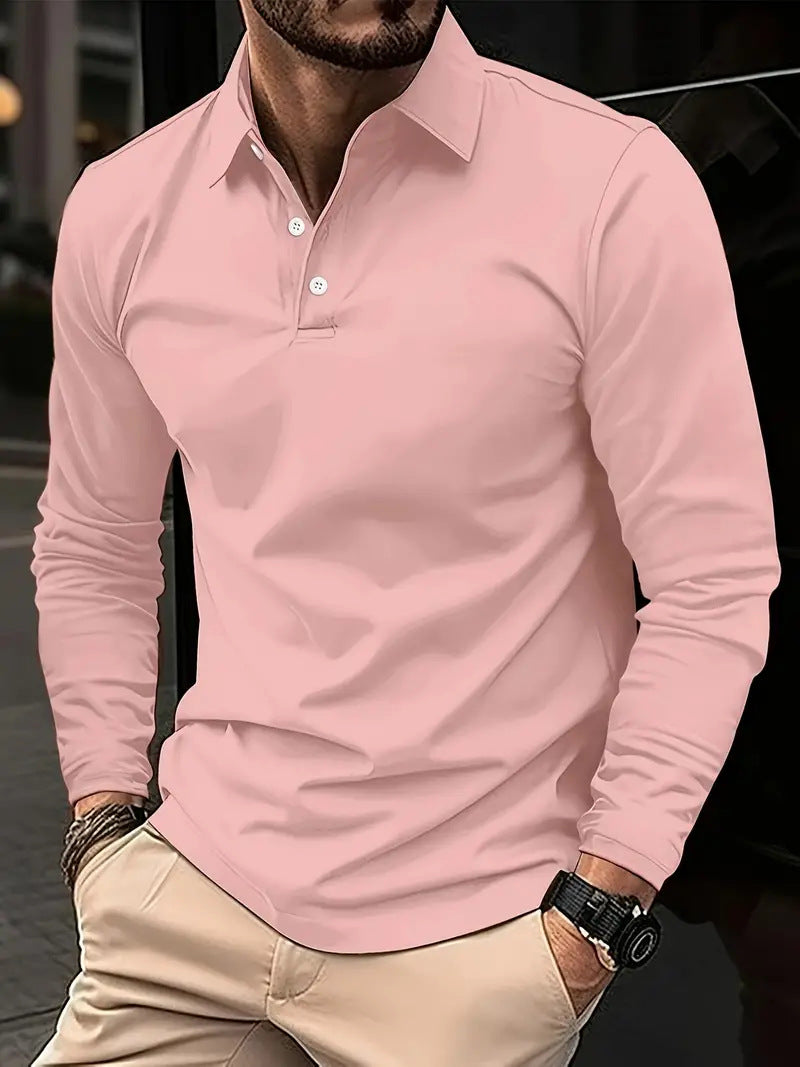 Herren Langarm Poloshirt Knopfleiste