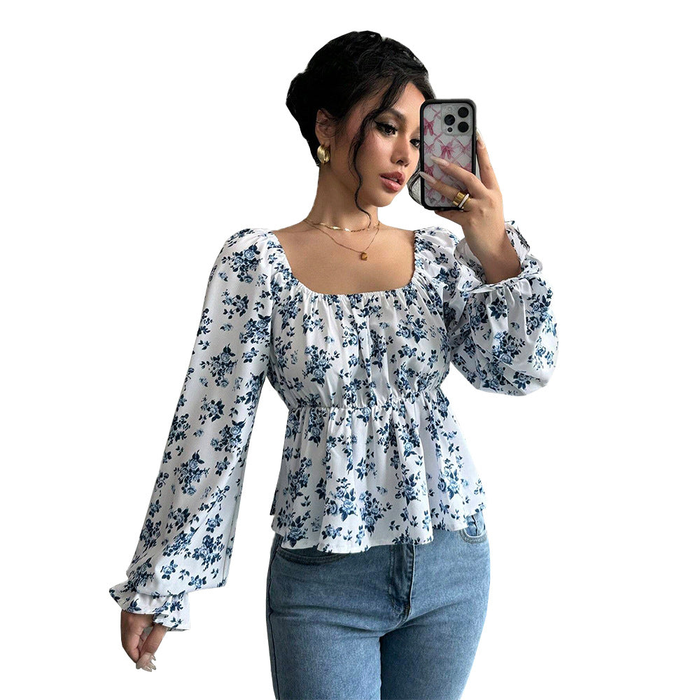 Damen Bluse Voluminöse Ärmel Floralmuster Norvielle