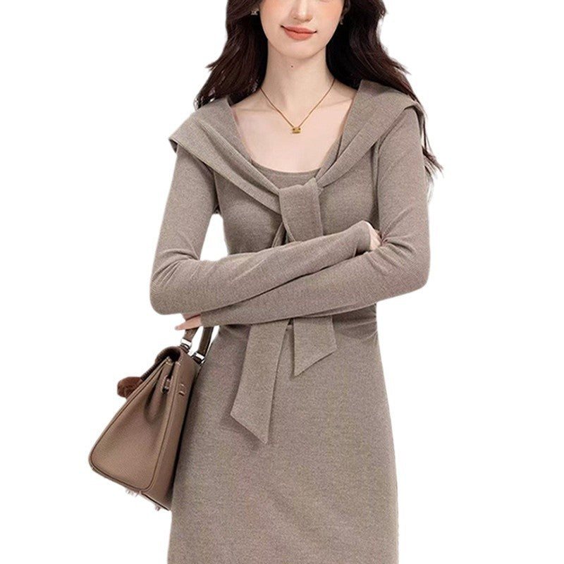 Damen Taillenkleid mit Kordelzug V-Ausschnitt