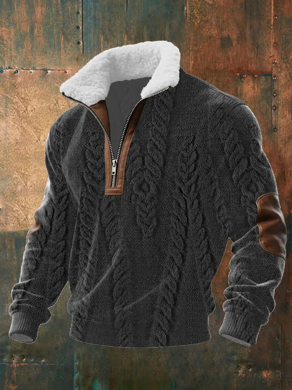 Oswin Herren Sweater Fellkragen Zip Up - Norvielle