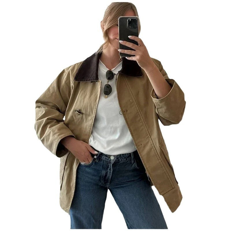 Damen Baumwolljacke Modisch Abnehmbarer Kragen Norvielle