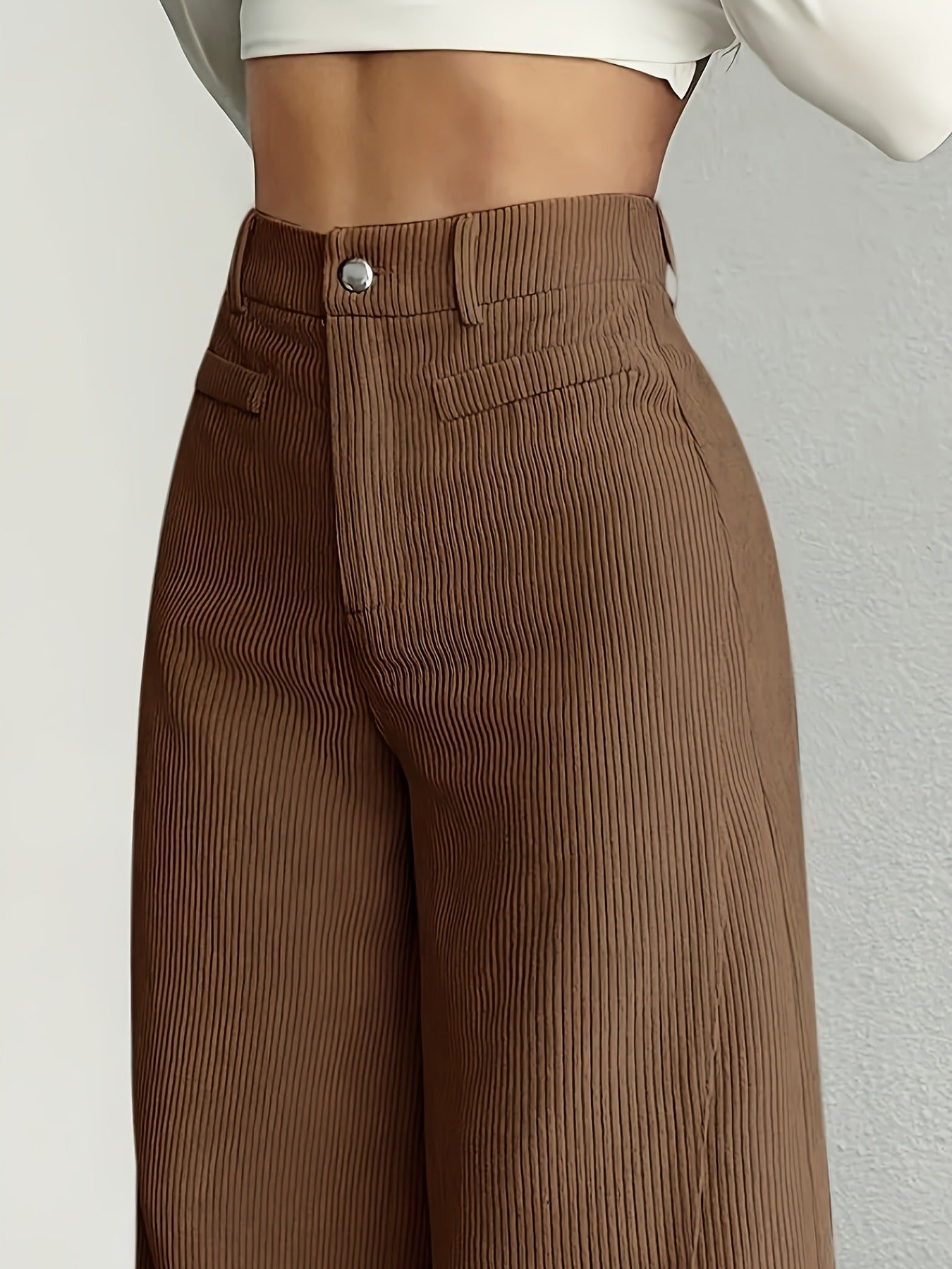 Damen Cordhose Weite Passform Hoher Bund Lang