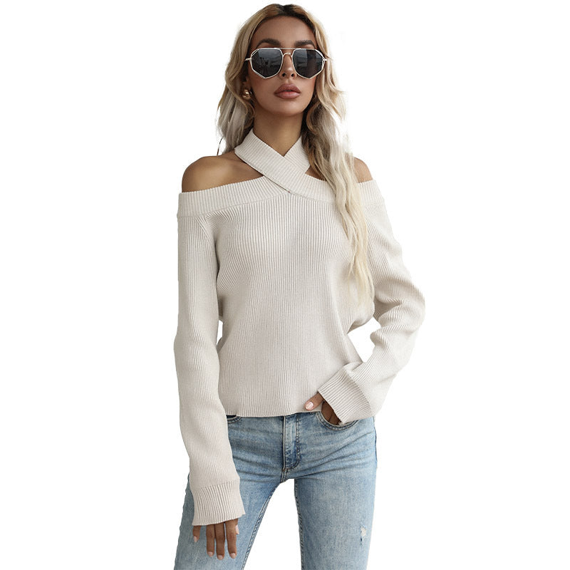 Damen Strickpullover Off-Shoulder Weite Ärmel Norvielle