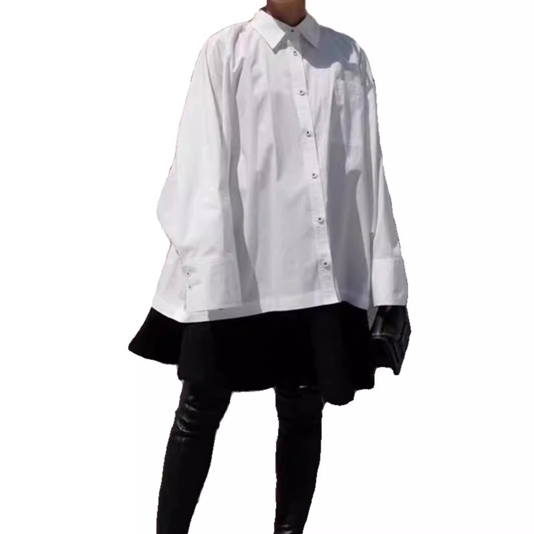 Damen Hemdbluse Oversized Klassischer Kragen Weiß