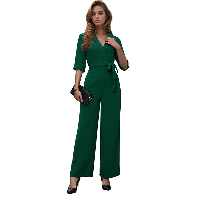 Damen Jumpsuit mit Taillengürtel Weitbein