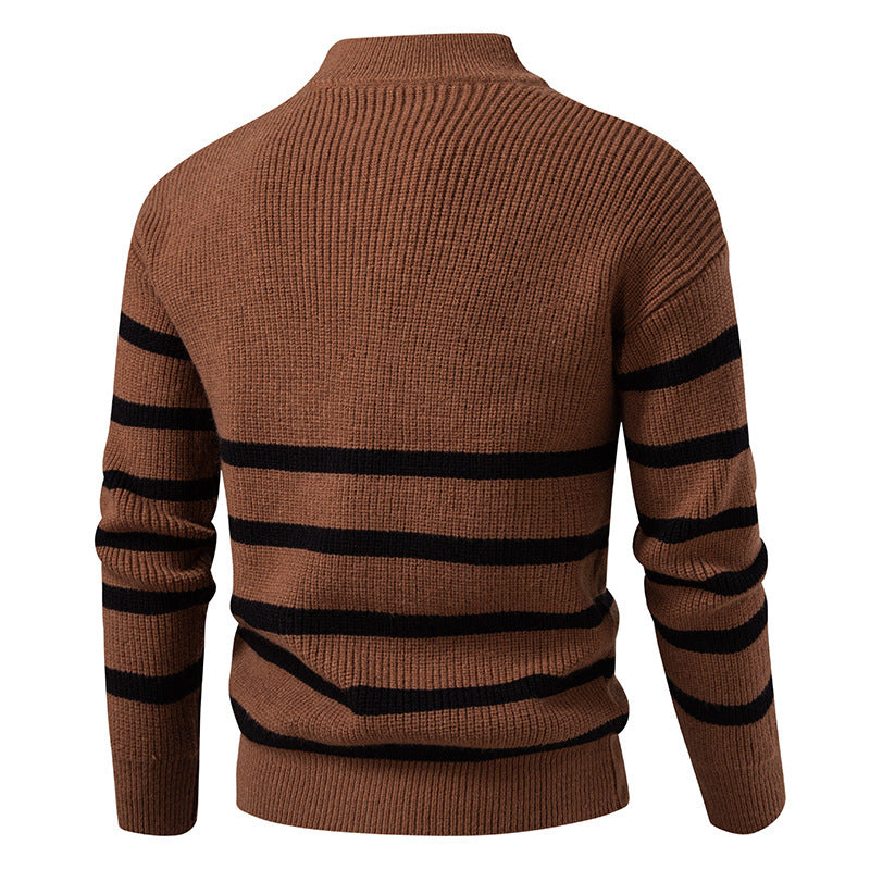 Herren Pullover Gestreift Modern Zippverschluss Baumwolle -Weiß
