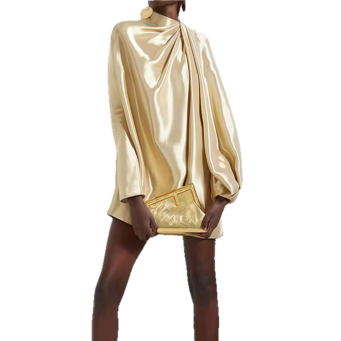 Damen Chiffon-Kleid Voluminöser Schnitt Schimmernd Beige