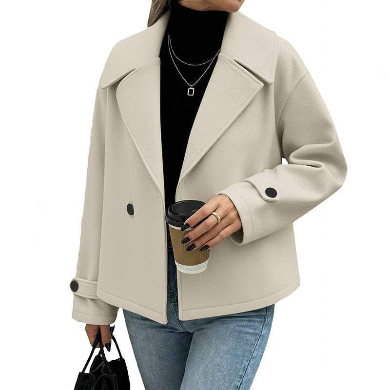 Damen Cropped Jacke Doppelter Knopfleiste Weites Design