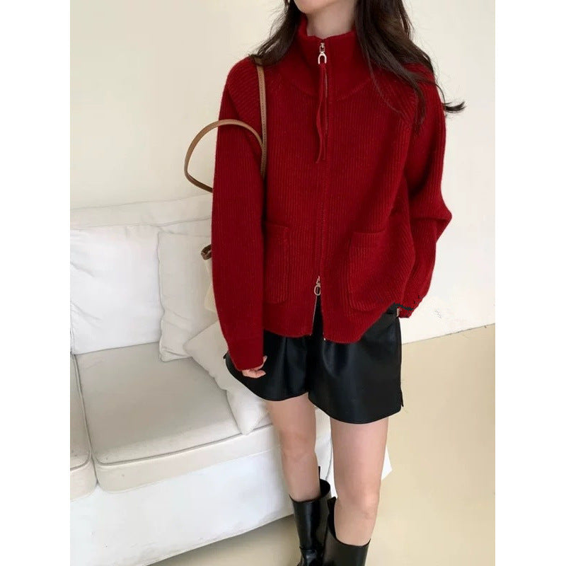 Damen Strickjacke Hochkragen mit Taschen Norvielle