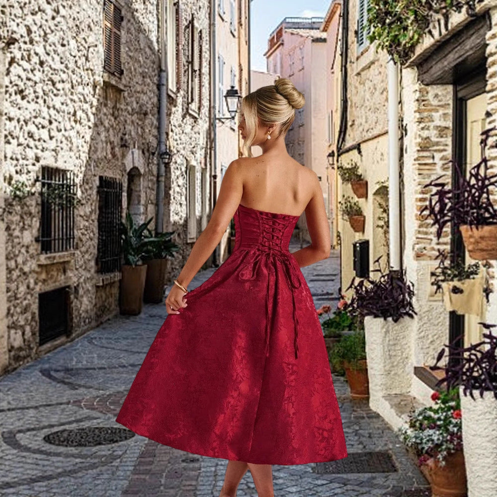 Damen Cocktailkleid Bustier-Oberteil Schwingrock