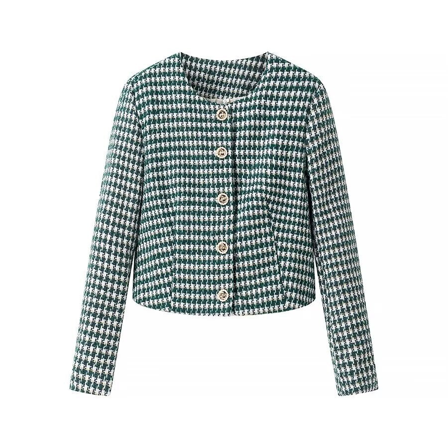 Damen Jacquardjacke Klassischer Schnitt Knöpfe Beige