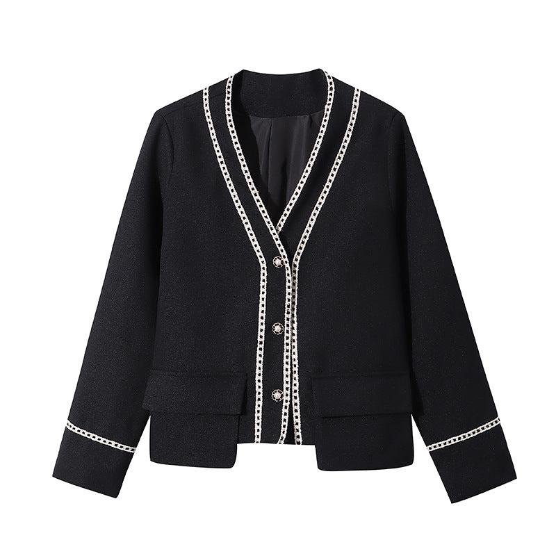 Damen Cardigan Elegantes Design Kontrastdetails Beige