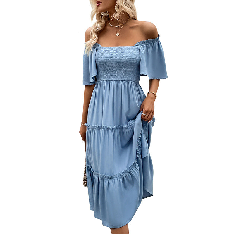 Damen Midi-Kleid Rüschensaum Schimmerstoff Norvielle