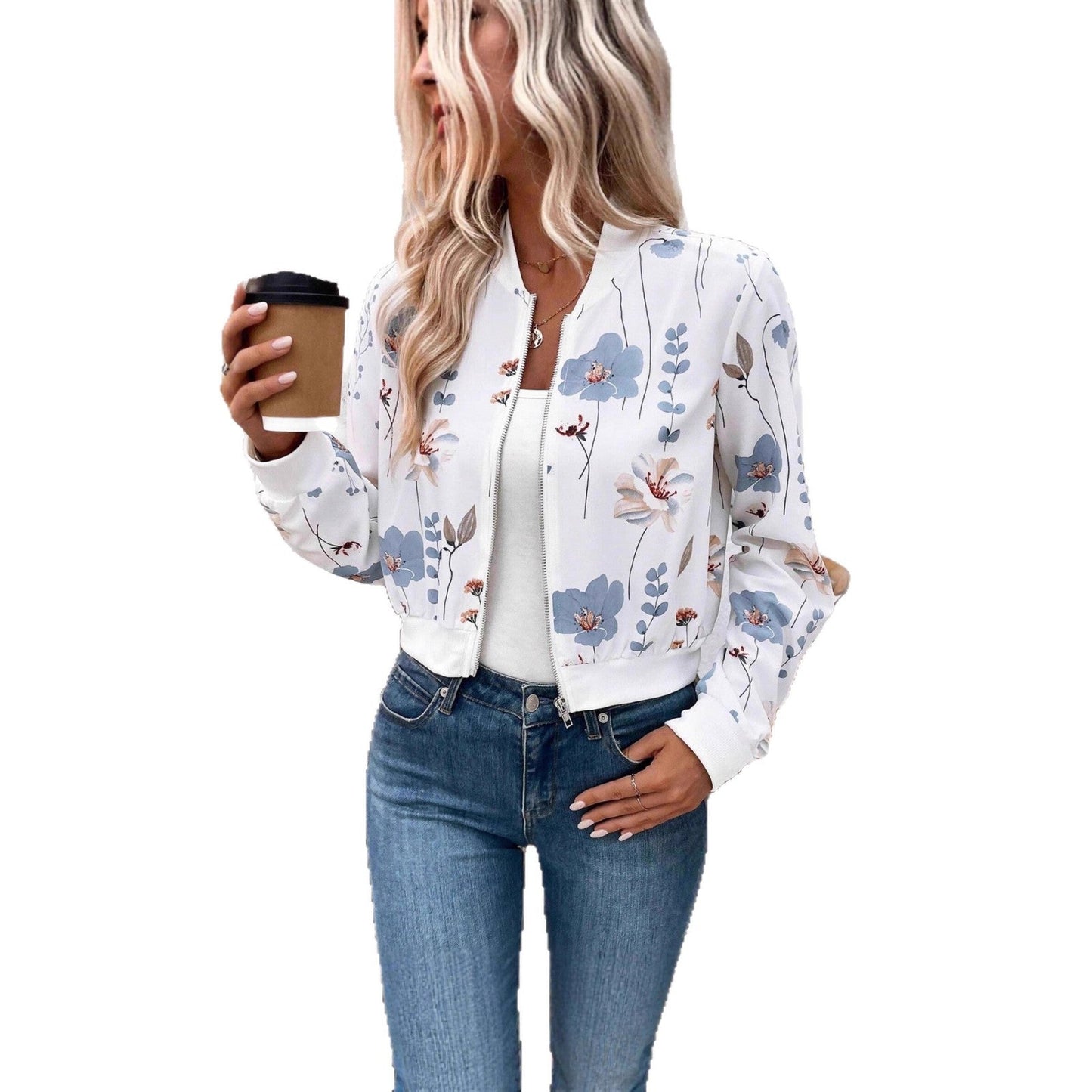 Damen Bomberjacke Floralmuster Elastisch