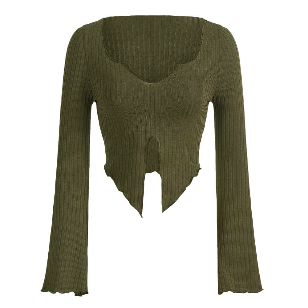 Damen Langarmshirt Asymmetrischer Saum Rüschen Details Norvielle