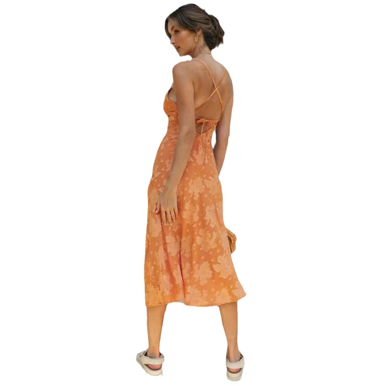 Damen Maxikleid aus Satin mit seitlichem Schlitz
