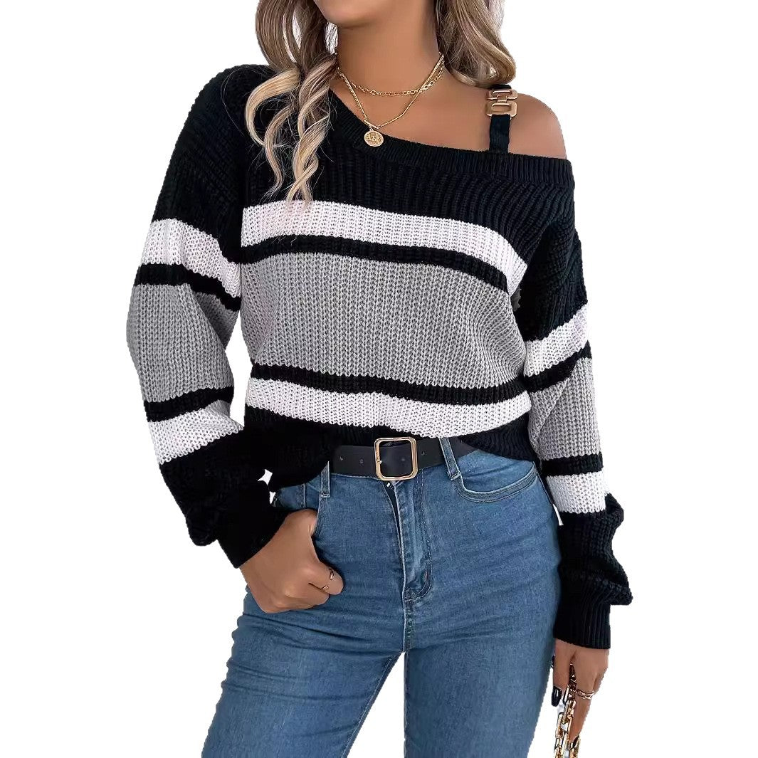 Damen Off-Shoulder Pullover Streifen Norvielle