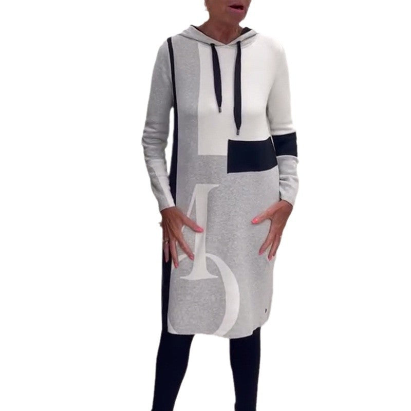 Damen Kapuzenkleid Grafisches Muster Seitentaschen Norvielle
