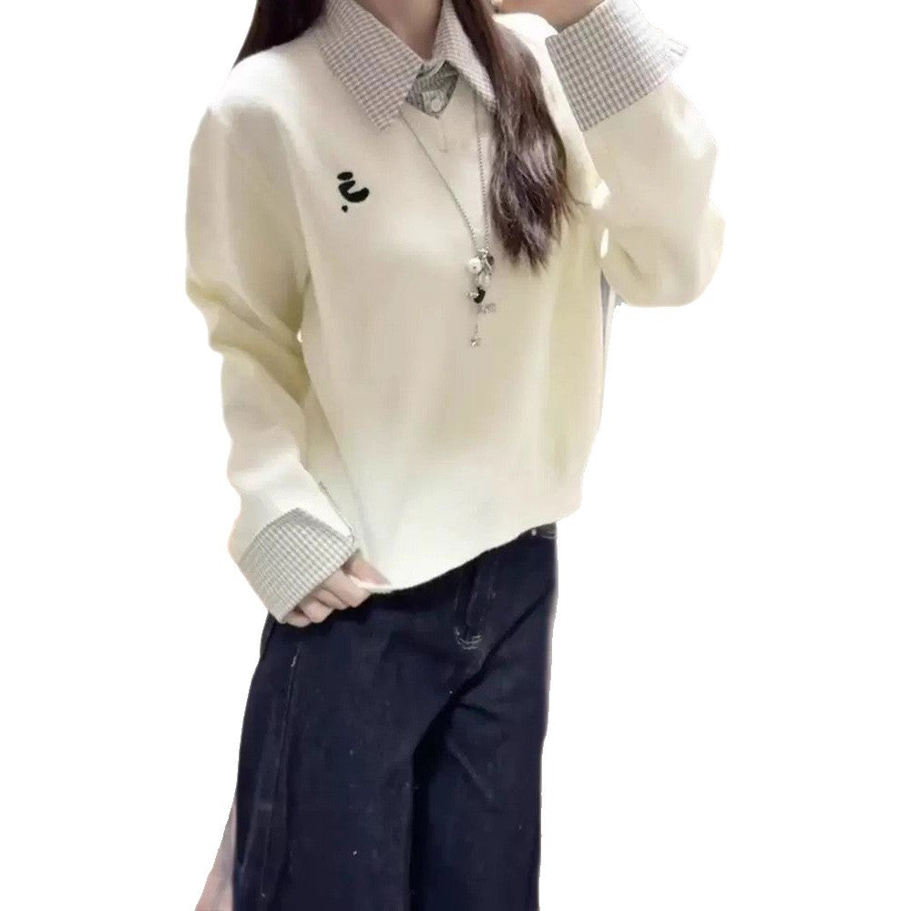 Damen Pullover Karo-Details Abnehmbarer Kragen Norvielle