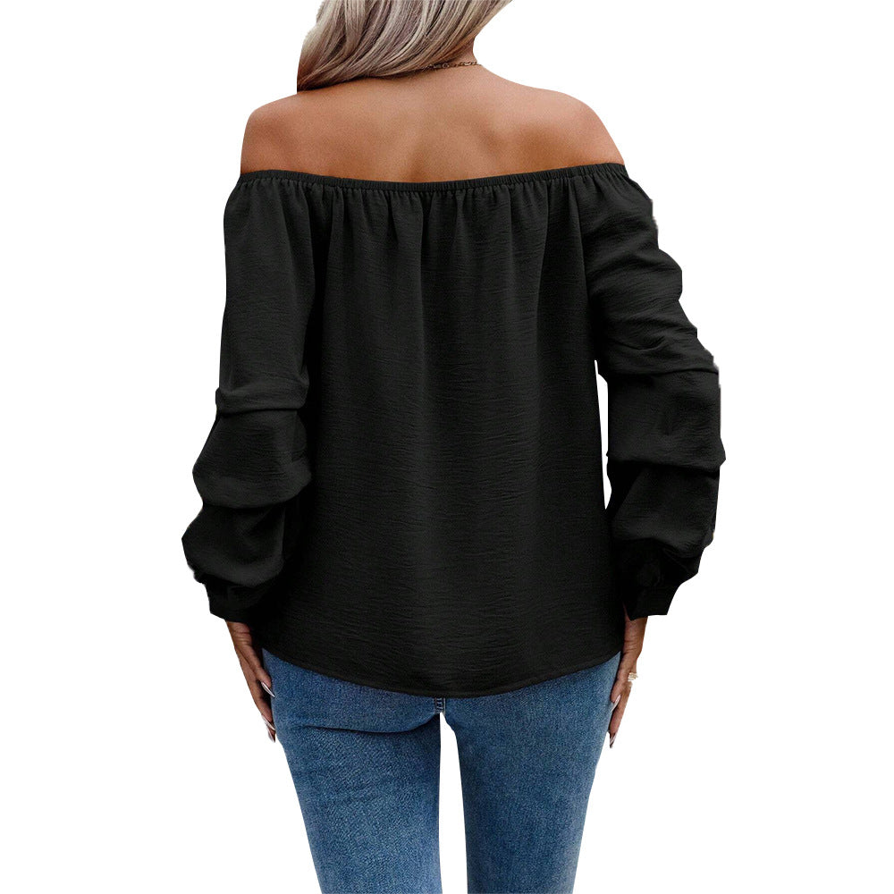 Damen Bluse Off-Shoulder Rüschendetails Länge Lang Ärmel