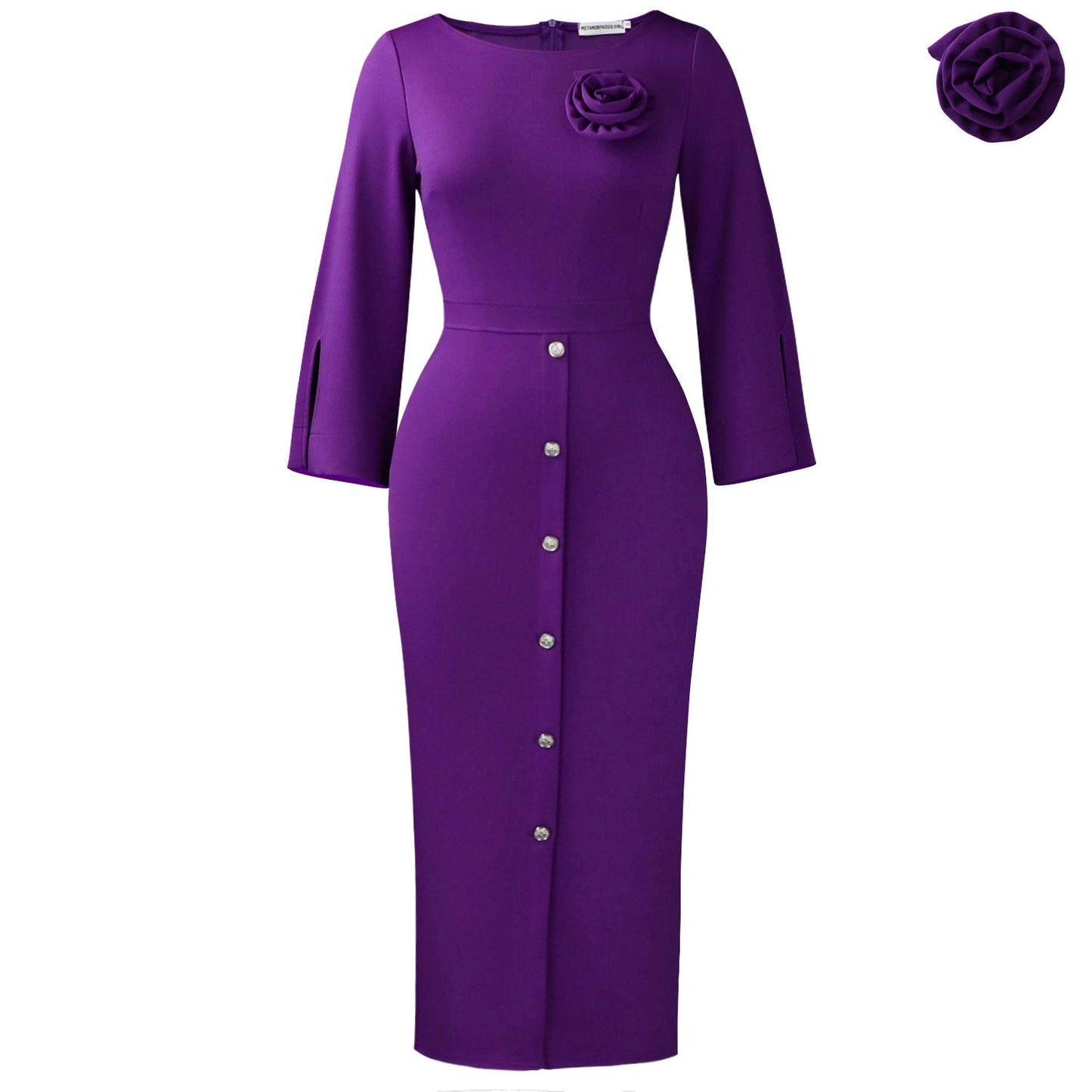 Damen Midikleid mit Knopfverschluss und floralem Muster