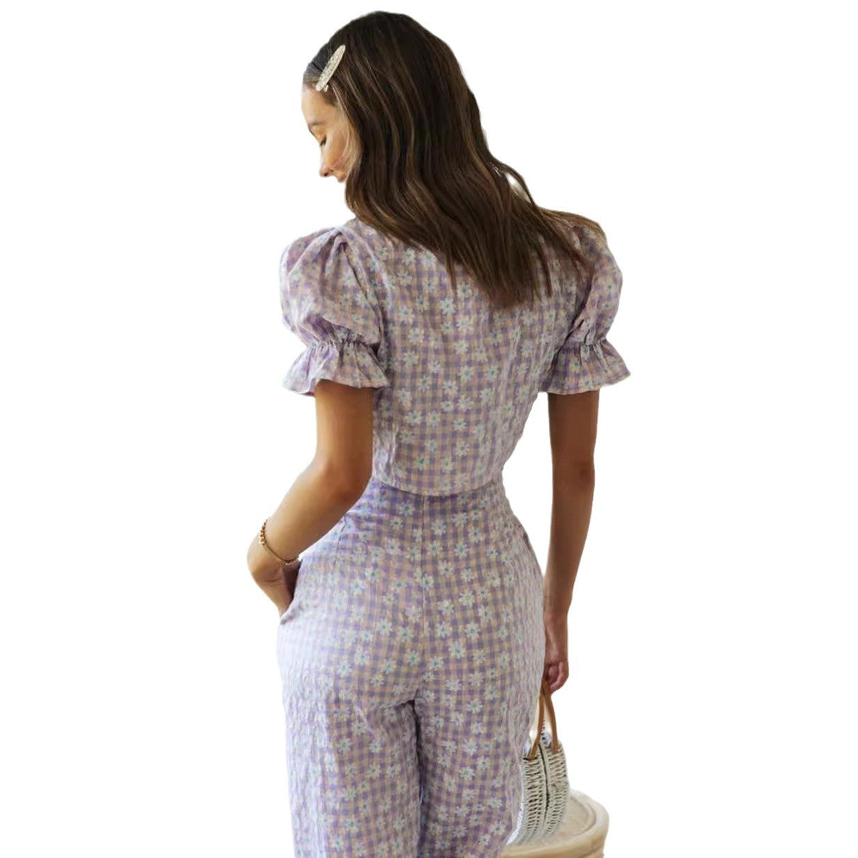 Damen Zweiteiliges Set mit Knoten Oberteil und weiten Hosen