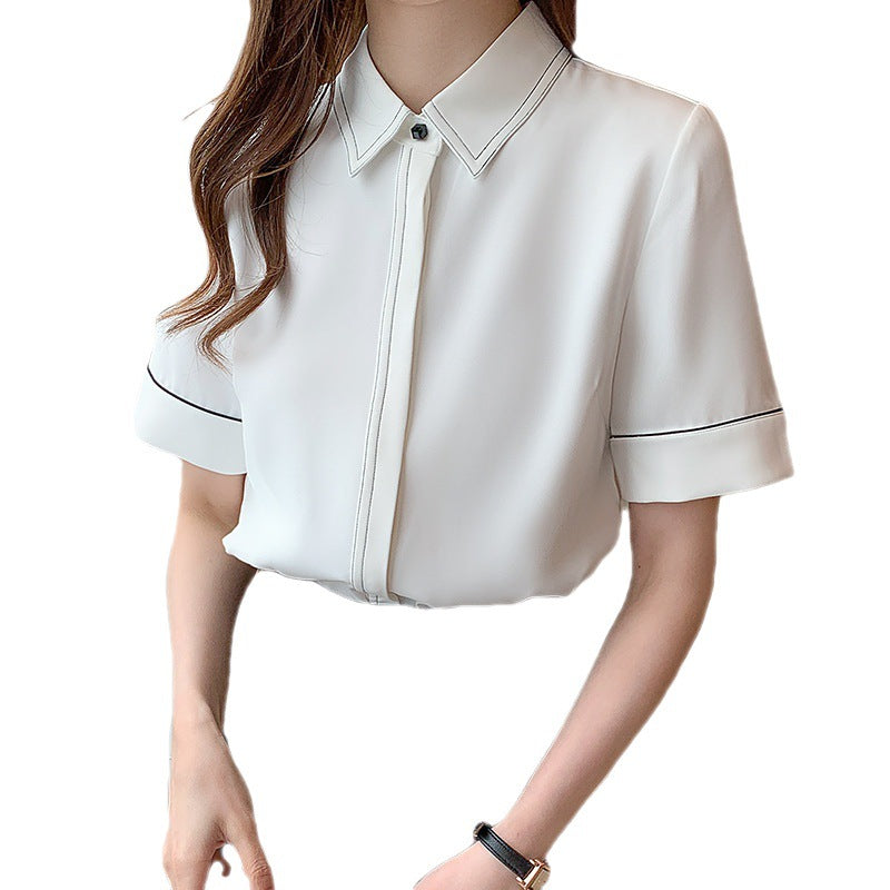 Damen Bluse Kurzarm Klassischer Kragen Elegantes Design