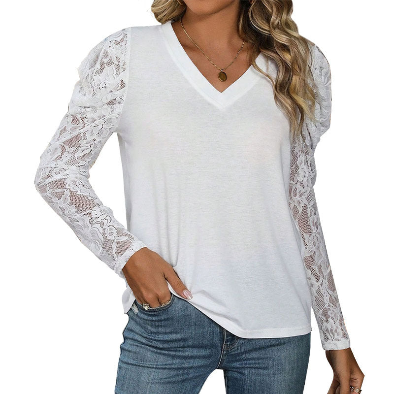 Damen Oberteil Spitzenärmel Elegantes Design Norvielle