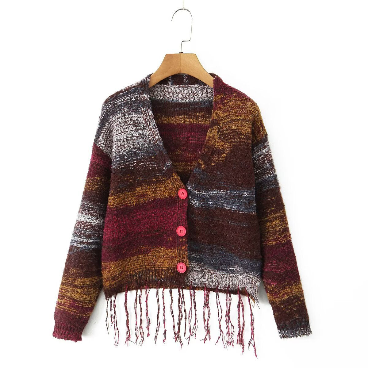 Damen Strickcardigan Langärmlig mit Fransen Norvielle