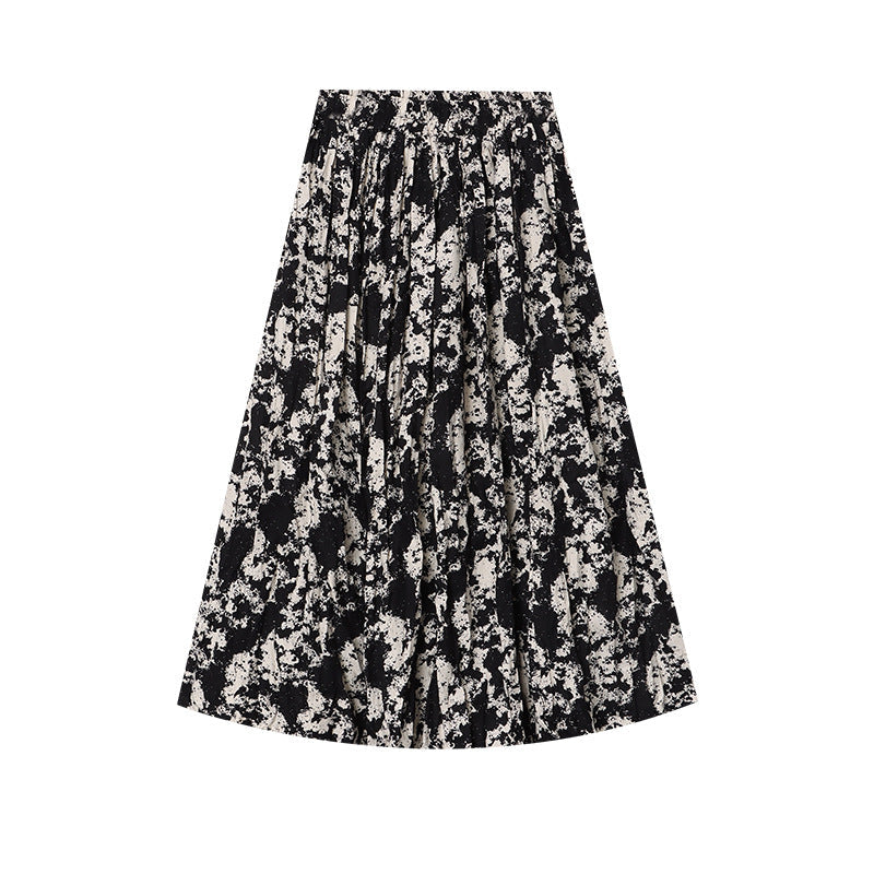 Damen Midirock Florales Muster Faltenwurf
