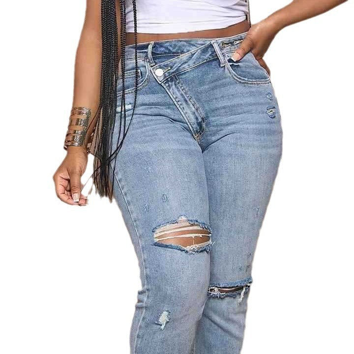 Damen Boyfriend Jeans Ripped Hochwertiger Stoff