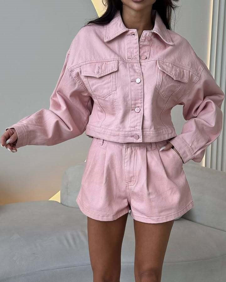 Damen Denimjacke Kurzärmelig Mit Shorts