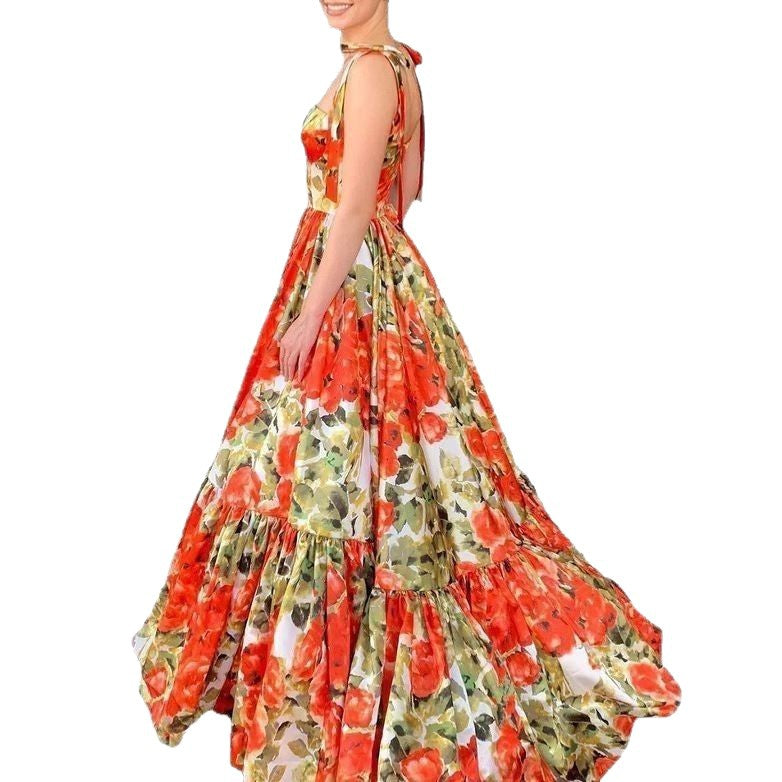 Damen Maxikleid Blumendruck Volantdetails Norvielle