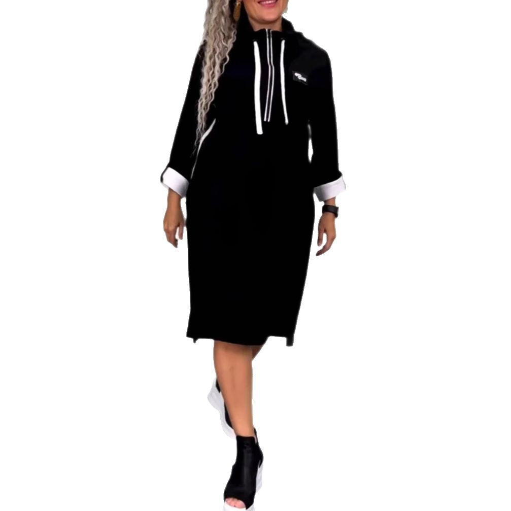 Damen Kapuzenkleid mit Taschen Farbkontrast Norvielle