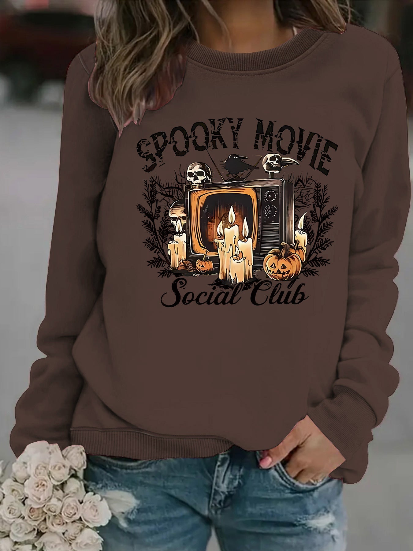 Damen Sweatshirt Spooky Film-Motiv Lässiger Schnitt