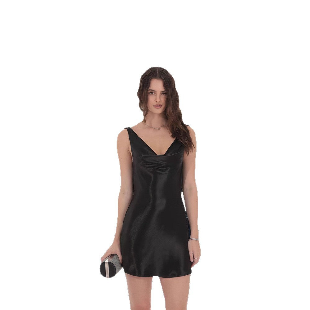 Damen Minikleid Chiffon Elegant Wasserfallausschnitt