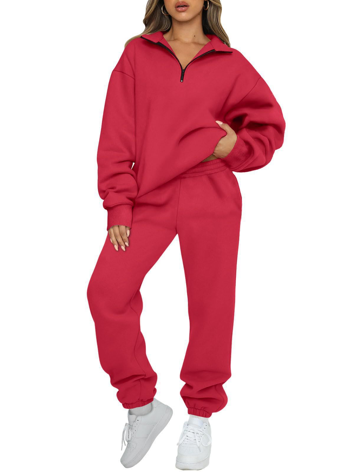 Damen Sweatpants-Set Stehkragen Kängurutasche Norvielle