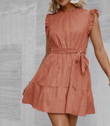 Damen Halbarmkleid Rüschendetails Taillenknoten Norvielle